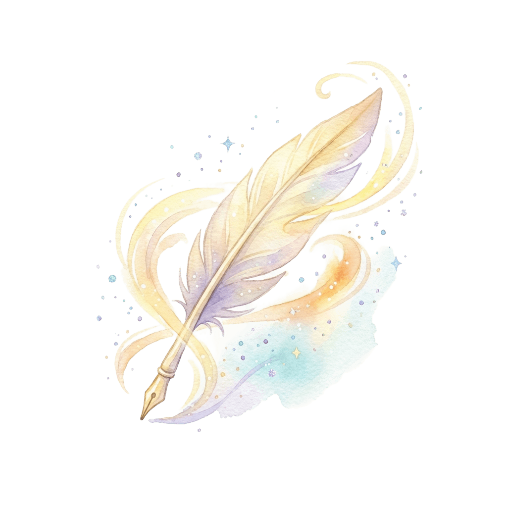 Hero image: a pen with a magical sparkly effect, floating in the air, cute kawaii style, transparent background